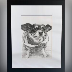 Realistic Dog Pencil Sketch Art Print Black and White 5x7 Matted 8x10